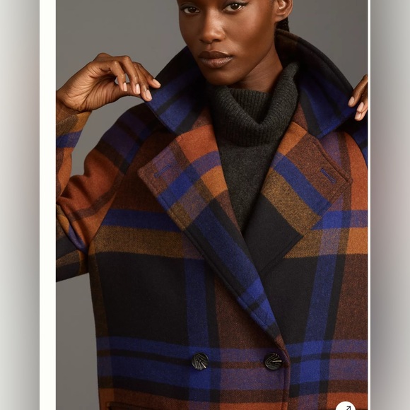 LAST CHANCE AVEC LES FILLES Wool Blend Plaid Raglan Coat - Picture 5 of 12